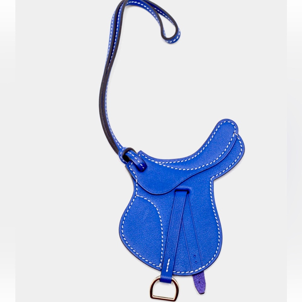 ⭕️SOLD HERMES Paddock Selle Bag Charm Blue Leather/Silvertone